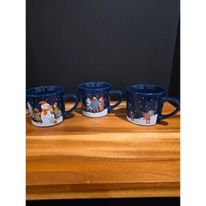 Modern Gormet Foods Christmas Mug Set Of 3 EUC Blue